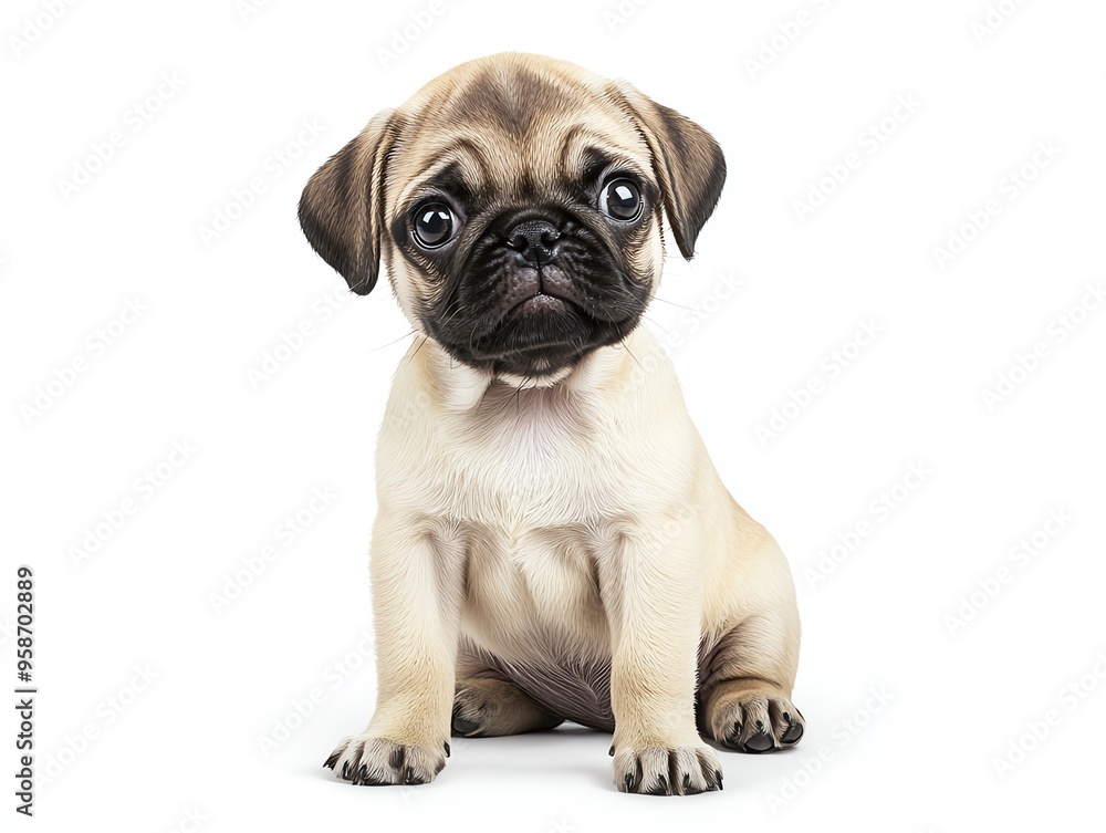 Adorable pug puppy sitting with a curious expression, perfect for pet lovers and animal enthusiasts. Adorable pug puppy sitting with a curious expression, perfect for pet lovers and animal enthusiasts.