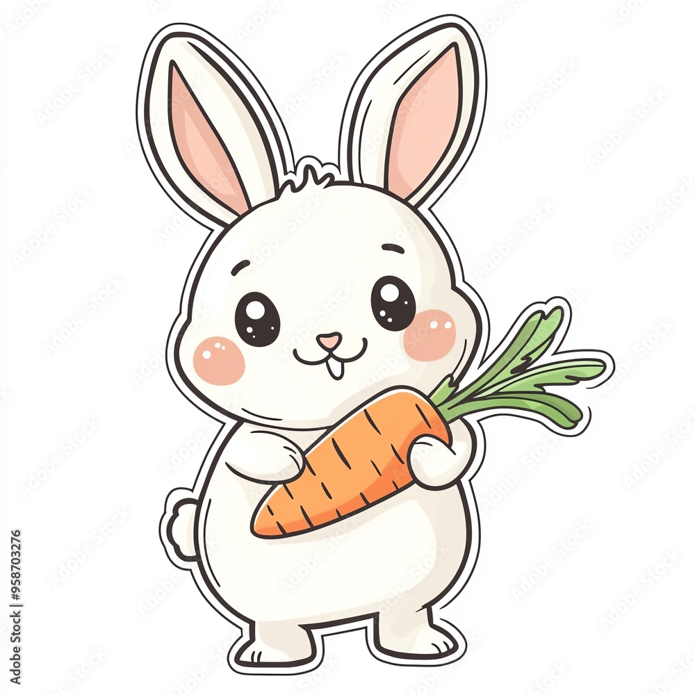 Cute cartoon bunny holding a carrot, perfect for children's illustrations, posters, or spring-themed designs. Cute cartoon bunny holding a carrot, perfect for children's illustrations, posters, or spring-themed designs.