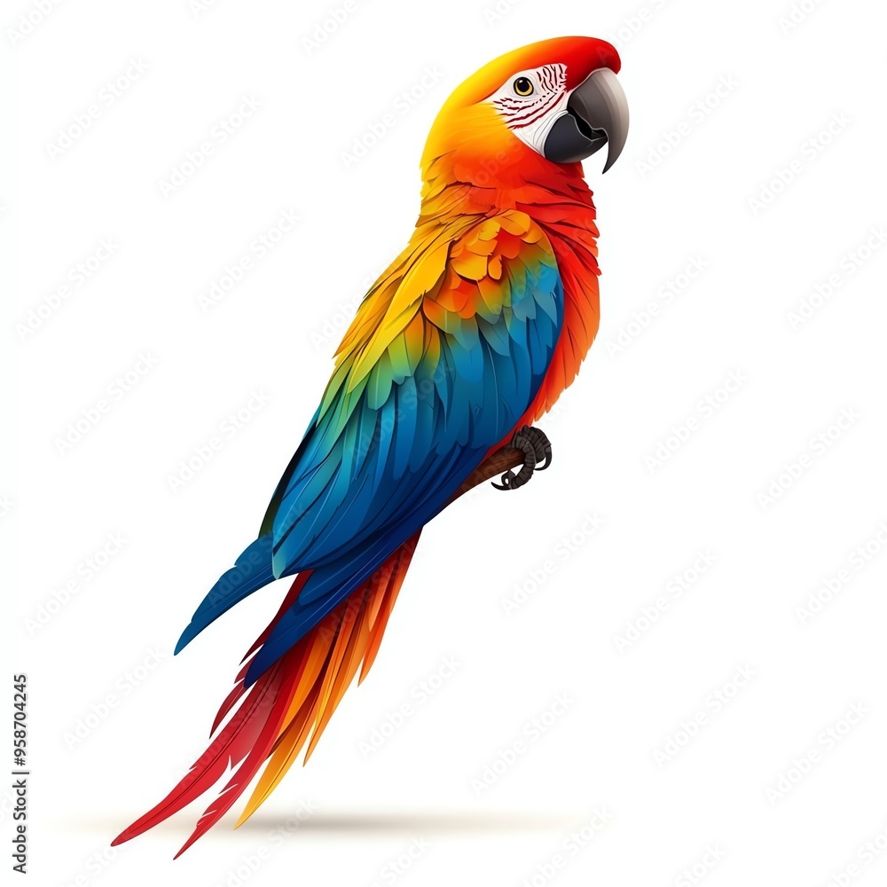 Naklejka premium Vibrant parrot showcasing a brilliant array of colors, perfect for wildlife and nature-themed projects.