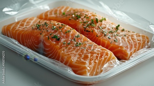 Fresh Salmon Fillets in Packaging Generative AI photo