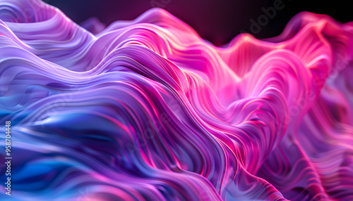 A vibrant wave of colorful, abstract patterns flows seamlessly, creating a dynamic and immersive atmosphere in shades of pink and blue.