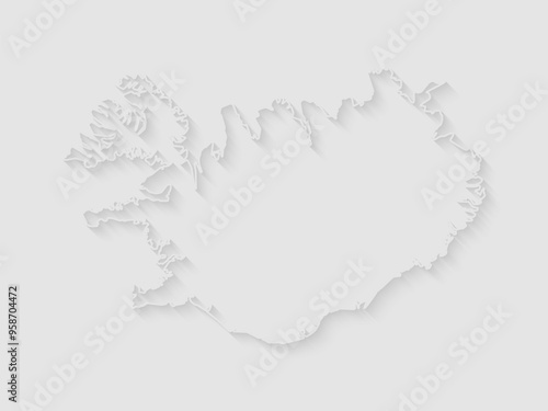 Vector map Iceland, abstract inner shadow