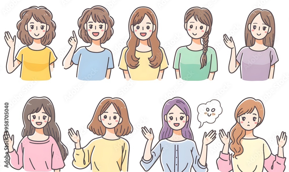Portrait of Women with Different Hair set isolated Portrait of Women with Different Hair set isolated