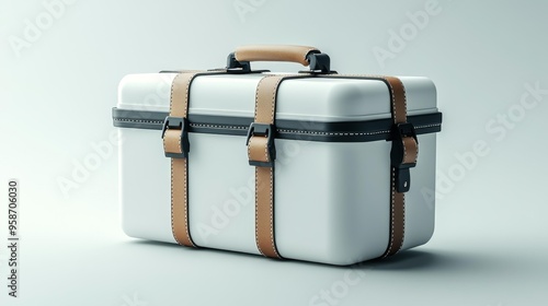 Stylish White Travel Case with Leather Straps Generative AI photo