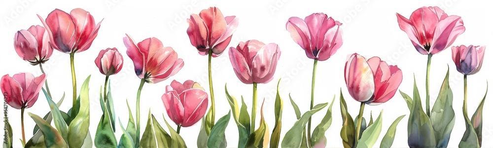 Fototapeta premium Many pink flowers that are growing in the grass, banner, plant background