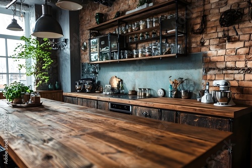 Rustic Farmhouse Kitchen with Vintage Decor and Wooden Countertops