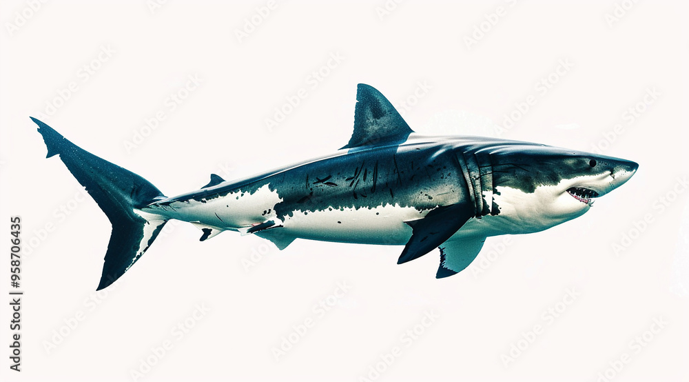 Great White Shark Side View on White Background Great White Shark Side View on White Background