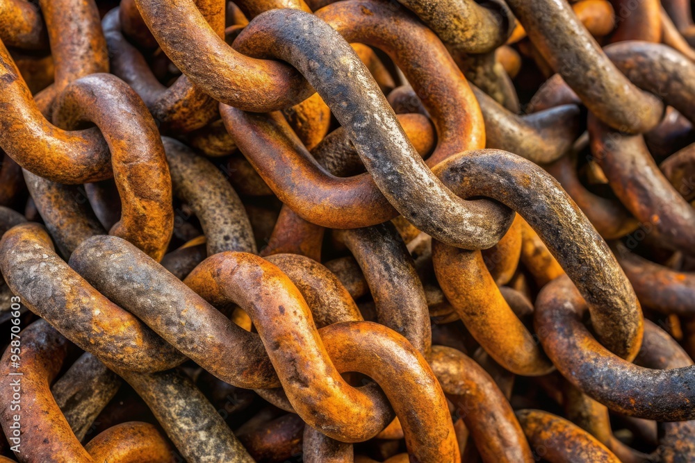 Rugged, Metal Chains With Intricate Links And Weathered Textures Create A Realistic Industrial Or Decorative Element. Rugged, Metal Chains With Intricate Links And Weathered Textures Create A Realistic Industrial Or Decorative Element.