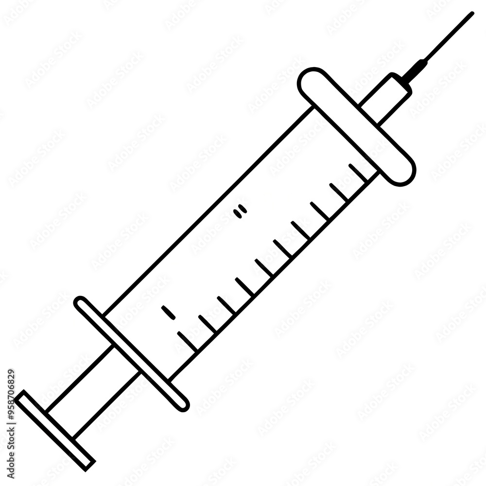 Outline image of a syringe on a white background Outline image of a syringe on a white background