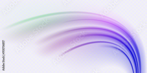 Light beam illustration, neon light strip, high speed motion background, on transparent background in PNG format. Glow luminous glitter shimmer trail. 
