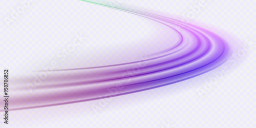 A colorful motion background of city light trails. Luminous green neon waves PNG. Colored shiny sparks of spiral wave. Curved bright speed line swirls. 