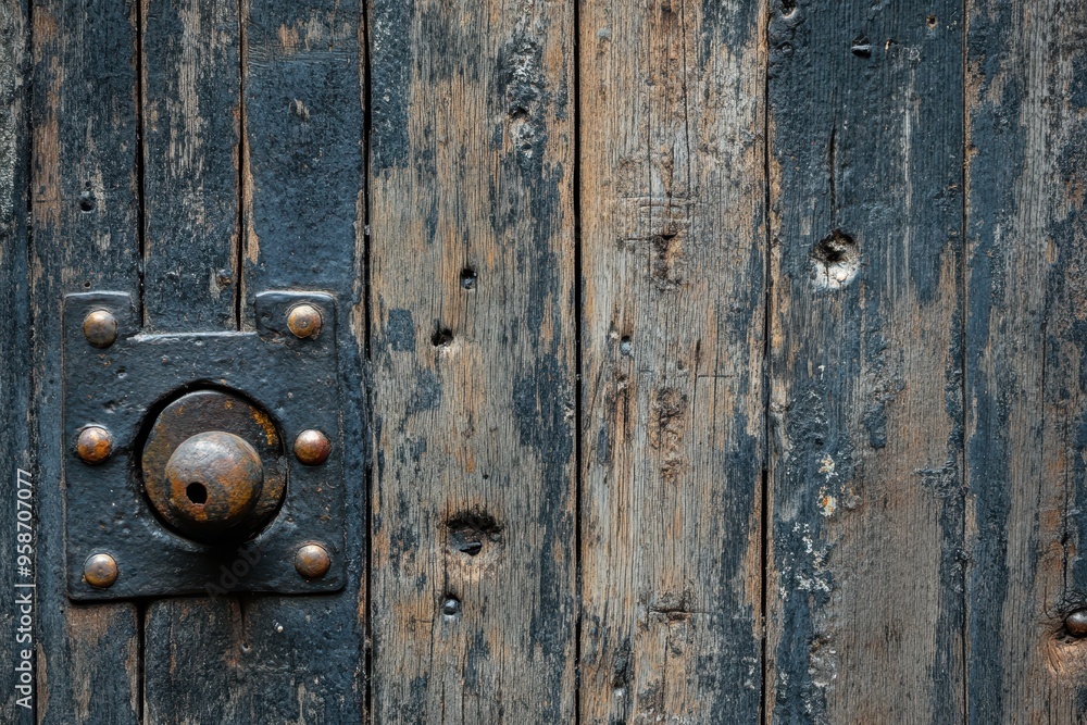 Weathered Wooden Door with Metal Hardware Weathered Wooden Door with Metal Hardware