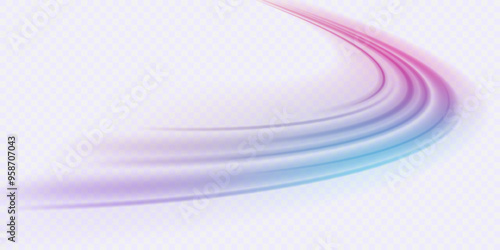 Light beam illustration, neon light strip, high speed motion background, on transparent background in PNG format. Glow luminous glitter shimmer trail. 