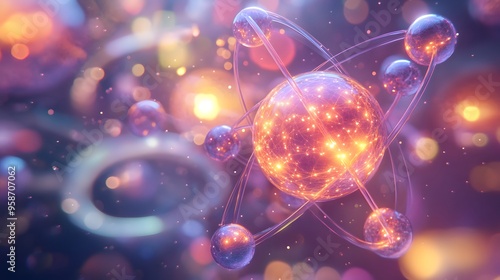 12. Sci-fi inspired image of a nutrient atom with radiant molecular patterns photo