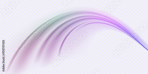 Light beam illustration, neon light strip, high speed motion background, on transparent background in PNG format. Glow luminous glitter shimmer trail.
