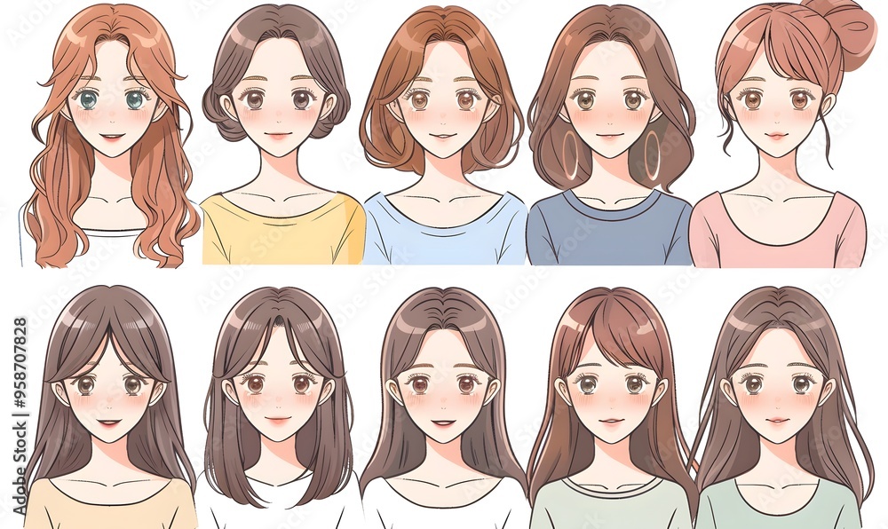 Portrait of Women with Different Hair set isolated Portrait of Women with Different Hair set isolated