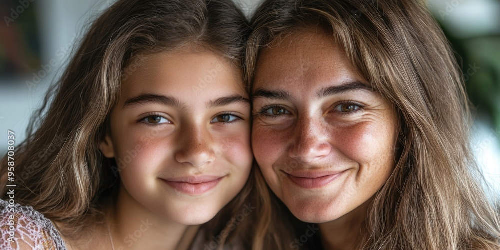 Young Woman Smiling with Her Reflection Young Woman Smiling with Her Reflection