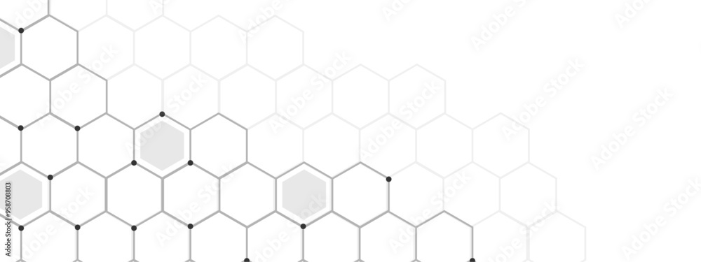 Abstract technology connects concept white geometric hexagons pattern with medical, tech or science design Abstract technology connects concept white geometric hexagons pattern with medical, tech or science design