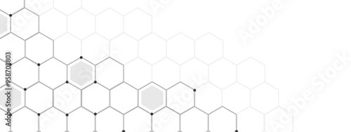 Abstract technology connects concept white geometric hexagons pattern with medical, tech or science design
