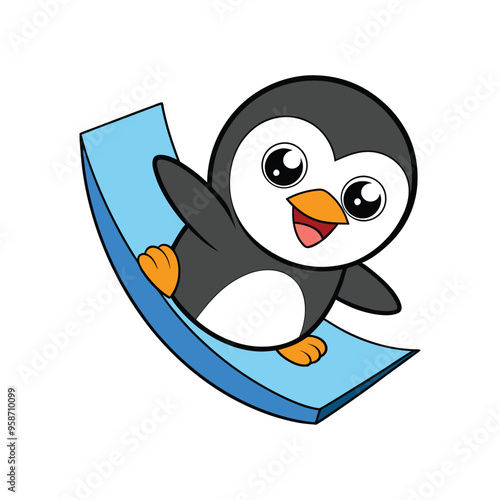 penguin chick sliding down an icy slope.eps