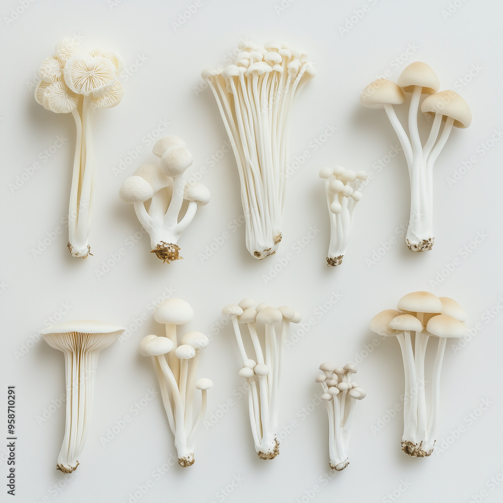 enoki mushrooms on a clean white background. enoki mushrooms on a clean white background.