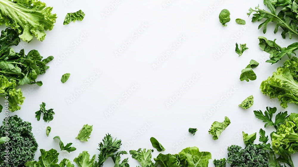 Obraz premium Vibrant Green Leafy Vegetables Arranged in Minimalist Nature Backdrop with Copy Space