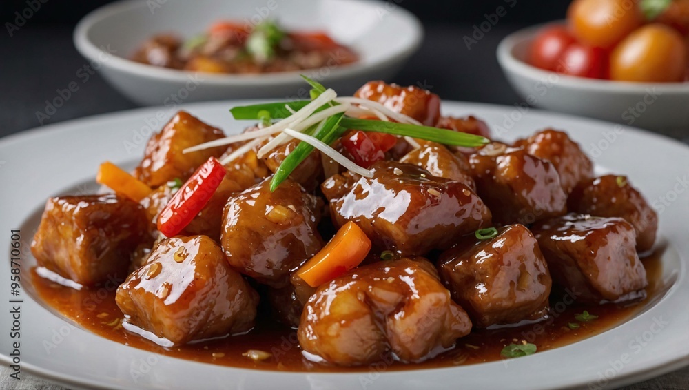 Sweet and Sour Pork on White Plate Sweet and Sour Pork on White Plate