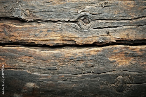 Close-up of a Weathered Wooden Plank with Knots and Cracks