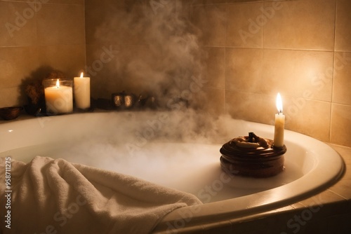 Warm Bath with Candles and Steam.