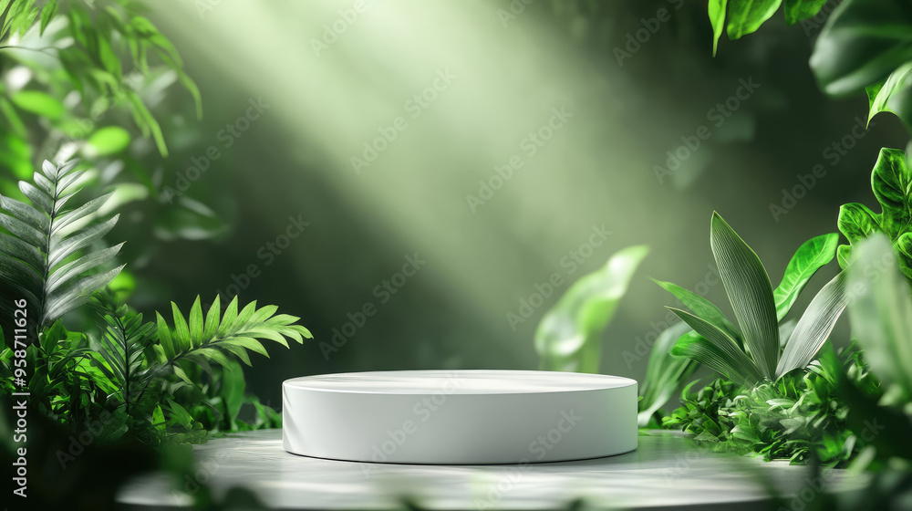 A stylish white podium placed against a 3D abstract minimal background. A stylish white podium placed against a 3D abstract minimal background.