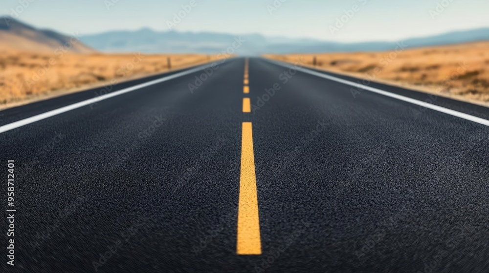 Obraz premium Long open road with an empty highway sign, representing freedom and the journey ahead