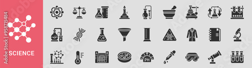 Science glyph icon set scientific research experiments