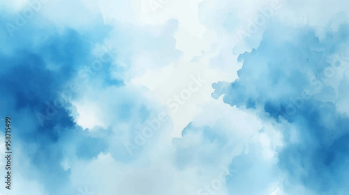 Sky blue watercolor illustration paint on paper textured canvas element. painting soft blue textured on wet white paper, Light sky blue brush painted watercolor background.