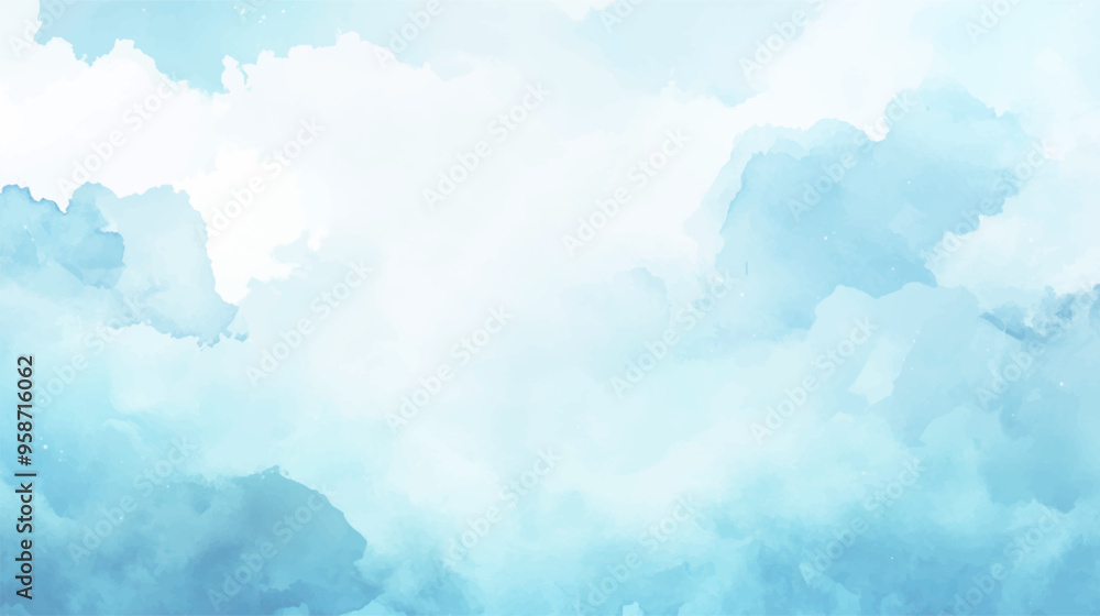 Fototapeta premium Sky blue watercolor illustration paint on paper textured canvas element. painting soft blue textured on wet white paper, Light sky blue brush painted watercolor background.