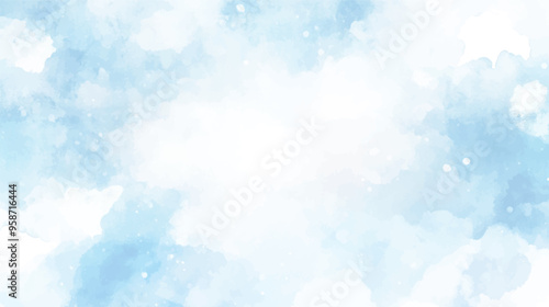 Sky blue watercolor illustration paint on paper textured canvas element. painting soft blue textured on wet white paper, Light sky blue brush painted watercolor background.
