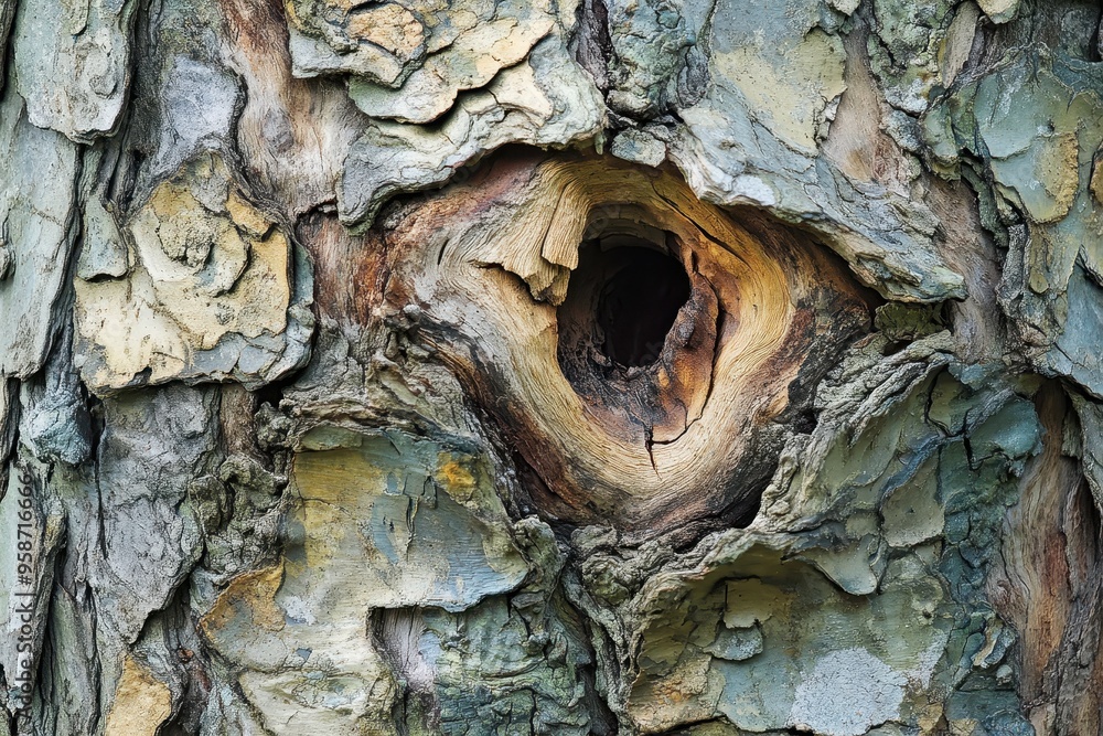 Close-up of a tree trunk with a hole