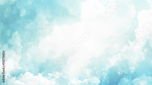 Sky blue watercolor illustration paint on paper textured canvas element. painting soft blue textured on wet white paper, Light sky blue brush painted watercolor background.