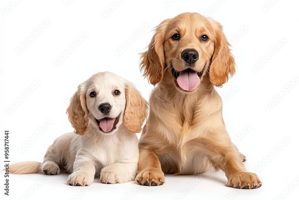Adorable young cocker spaniel dog sitting on a plain white background, ready for a playful moment
Adorable young cocker spaniel dog sitting on a plain white background, ready for a playful moment