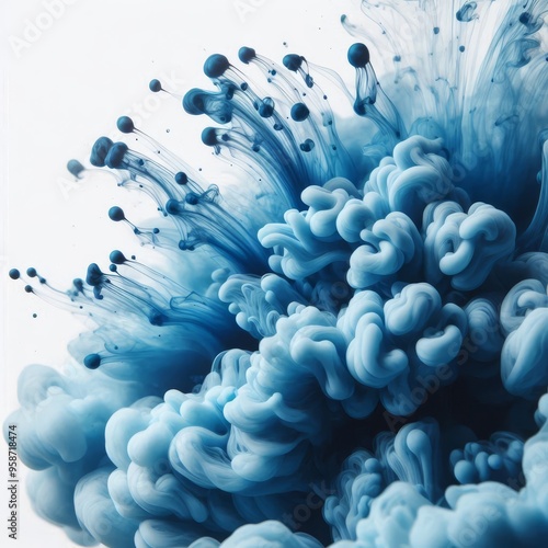 A close-up shot of a blue ink swirl on a white background, creating an abstract pattern 