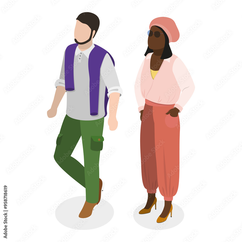 3D Isometric Flat Set of Fashionable Couples. Item 3 3D Isometric Flat Set of Fashionable Couples. Item 3