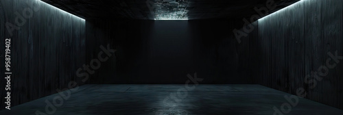 Deafening Silence of the Void: An empty black room, devoid of any objects or sounds, except for a single spotlight illuminating a blank canvas. photo