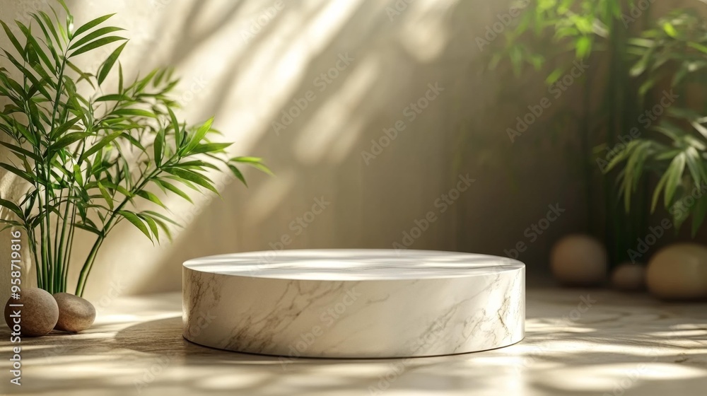 Marble Pedestal with Bamboo Plants Generative AI Marble Pedestal with Bamboo Plants Generative AI