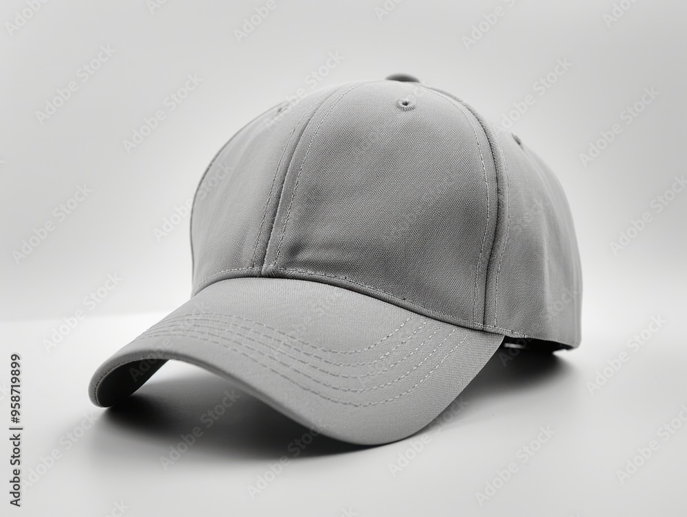 Fototapeta premium Minimalist Light Grey Baseball Cap on White Background
