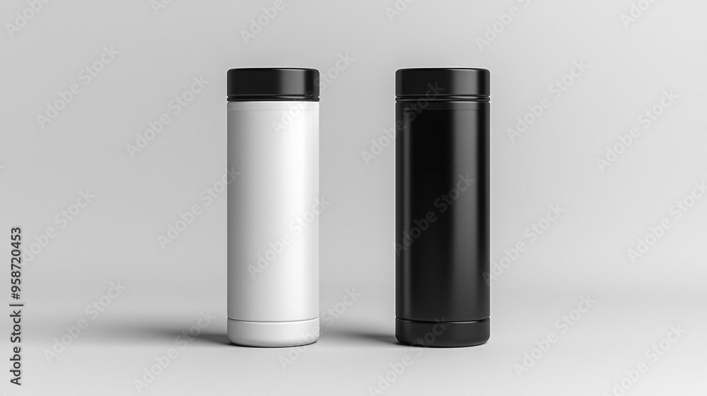 Black and White Thermal Tumblers Side by Side Generative AI Black and White Thermal Tumblers Side by Side Generative AI