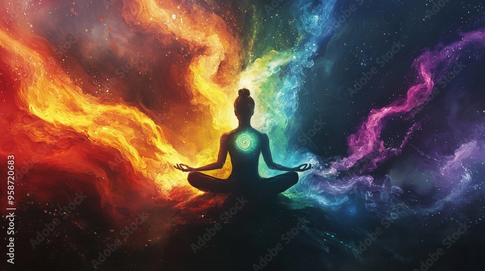 Fototapeta premium Meditation in a Cosmic Sea of Colors.
