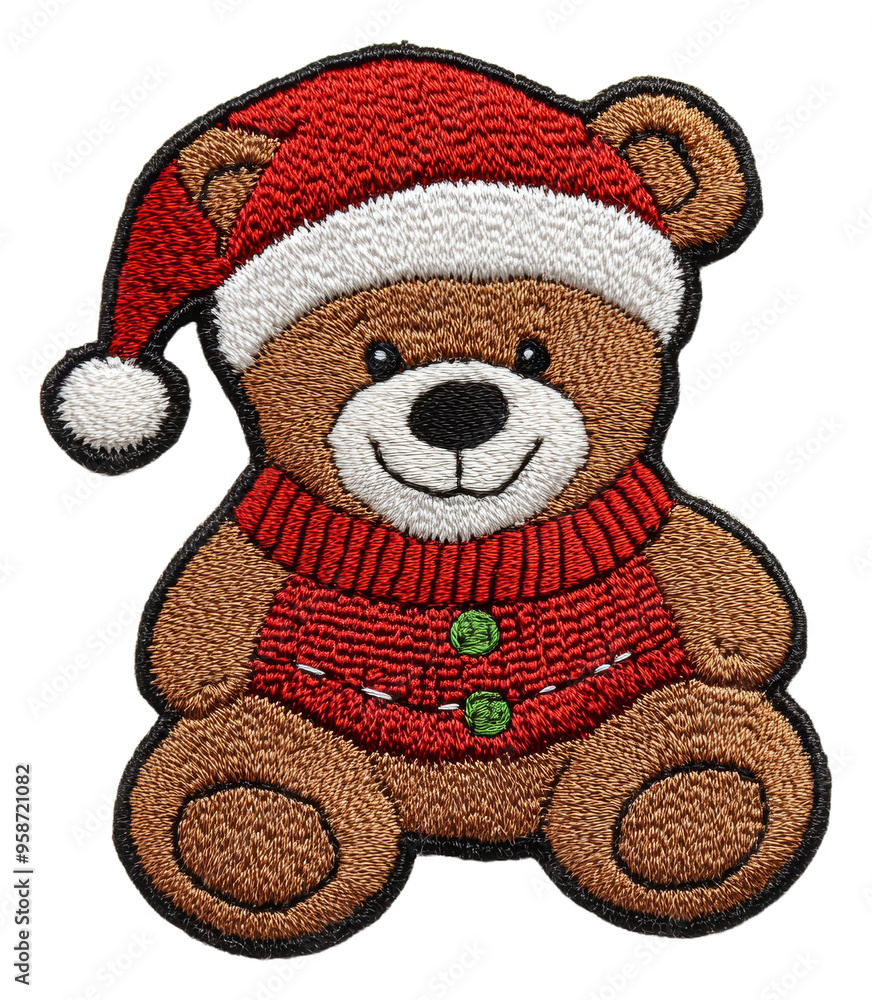 Adorable teddy bear wearing a red sweater and hat, cut out - stock png. Adorable teddy bear wearing a red sweater and hat, cut out - stock png.