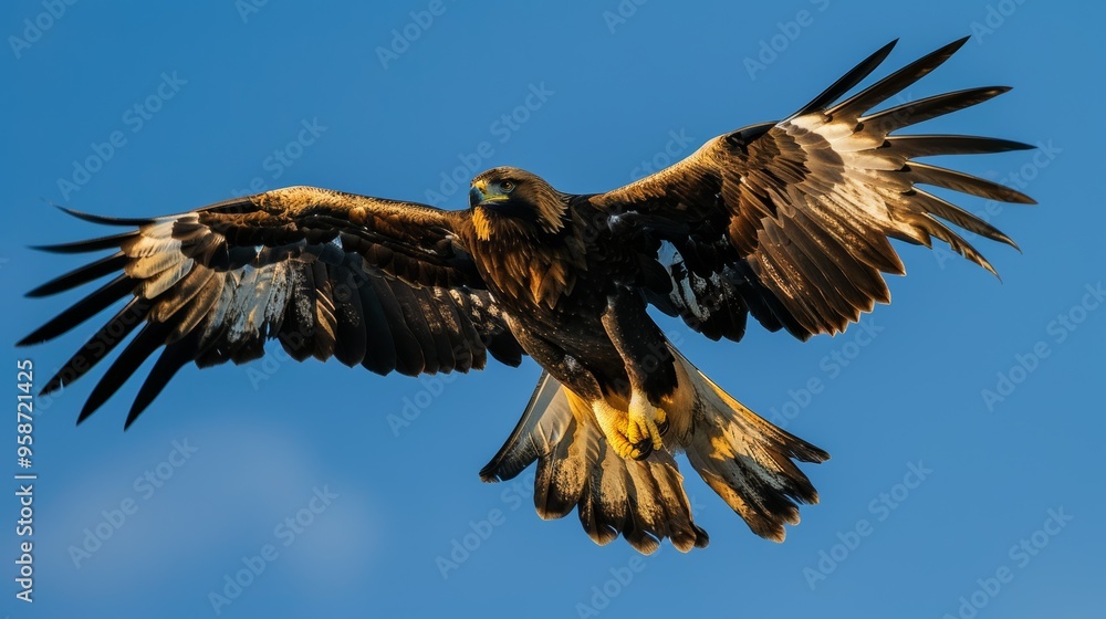 eagle soaring with wings fully spread, gliding gracefully through a clear blue sky. eagle soaring with wings fully spread, gliding gracefully through a clear blue sky.