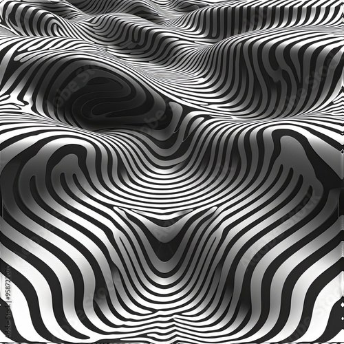 Wallpaper Mural Abstract Fibonacci spiral in white with black stripes, featuring a hypnotic optical illusion, perfect for digital media and graphic design. Torontodigital.ca