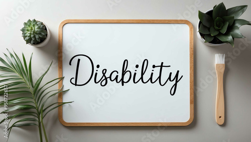 disability cursive word written on whiteboard minimalist concept