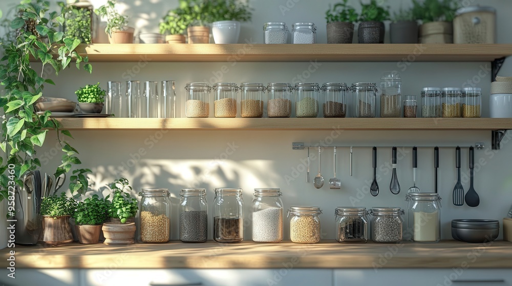 4K Detail Realistic Zero-waste kitchen, glass jars, reusable items, 4K Detail Realistic Zero-waste kitchen, glass jars, reusable items,